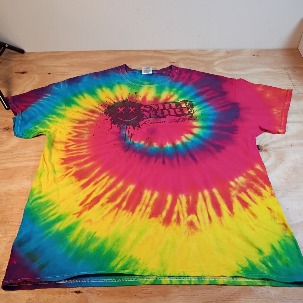 Roman Atwood Smile More Tie Dye T-Shirt Mens XL Colortone Rainbow 100% Cotton